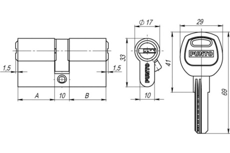 Купить Цилиндр "Punto" A200/70mm  30х10х30  латунь 5кл  30219 фото №2